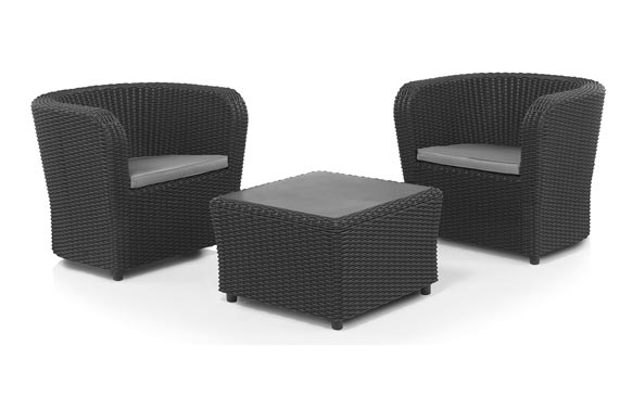 Conjunto ratan resina 2 sillones+mesa set nova tete a tete grafito