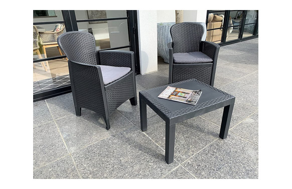 Sillon ratan resina 2 u + mesita antracita
